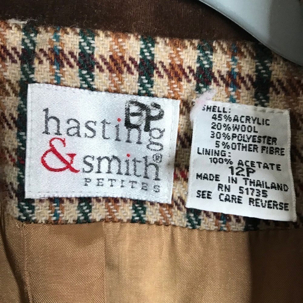 Vinatge brown gingham print velvet collar blazer - Picture 4 of 5